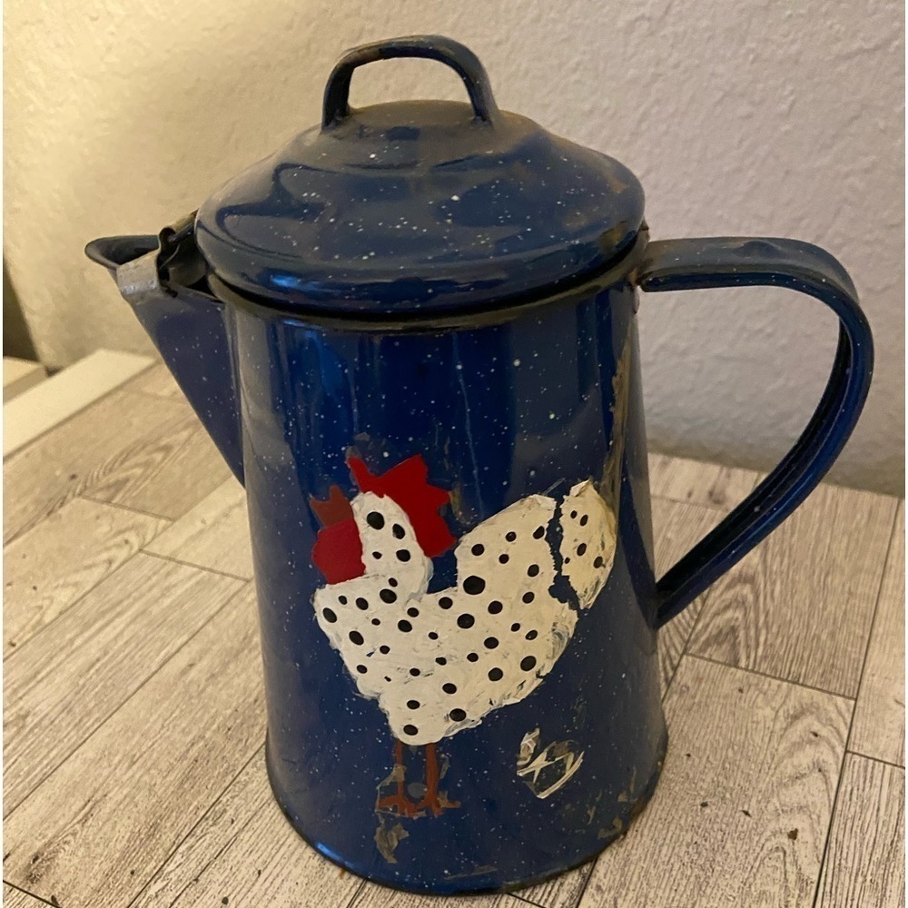 Vintage Enamelware Speckled Coffee Pot Farm Decor